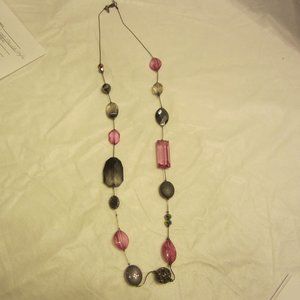 VTG 90'S SIGNED NY, LONG MULTI BEADED NECKLACE, GRAYS & PURPLE